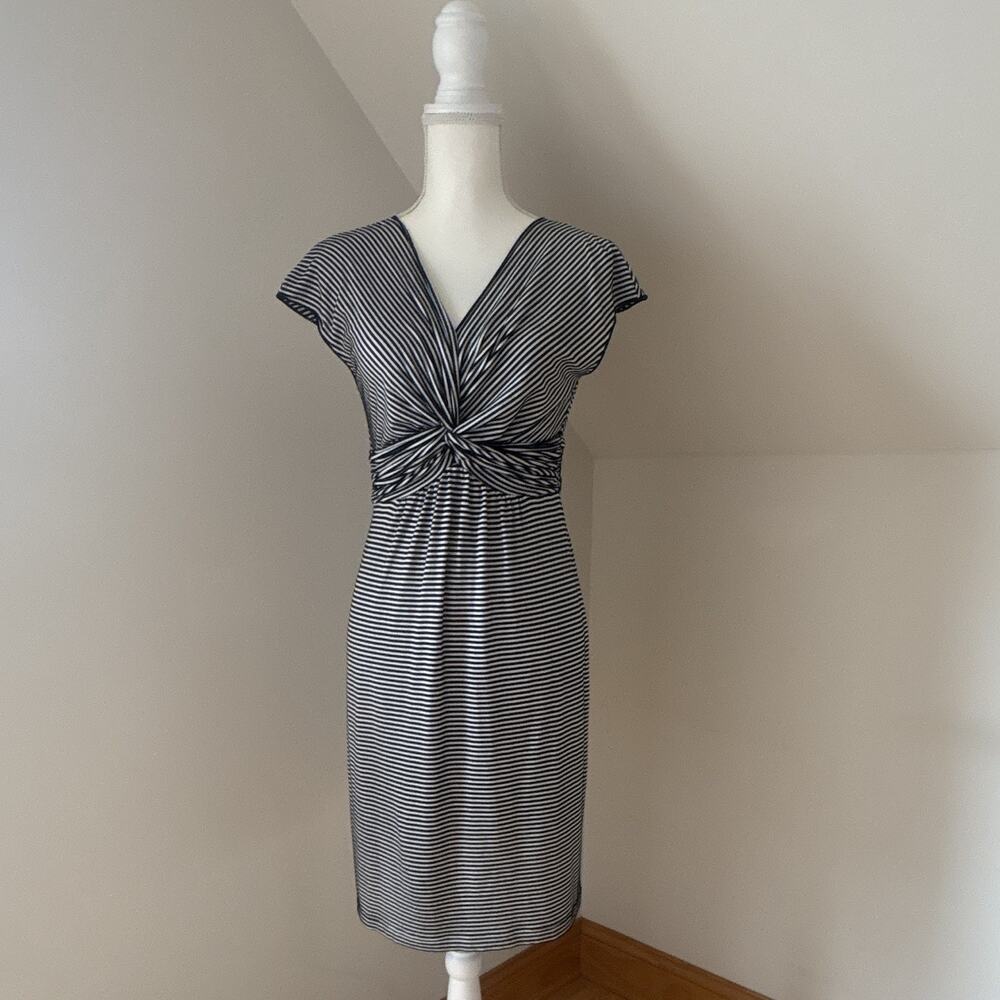 Max Studio Women's Sheath Dress Striped V-Neck Twist Front Knit Stretch M
